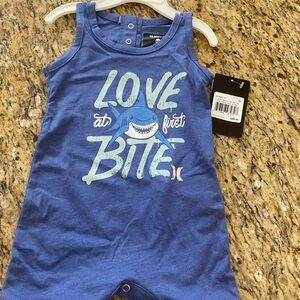 Bundle of 4 - Hurley Blue Romper with Shark Design and 3 Piece Disney Rompers